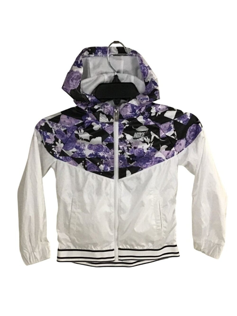 Nike Girls 6 White Lilac Floral Hooded Windbreaker Jacket